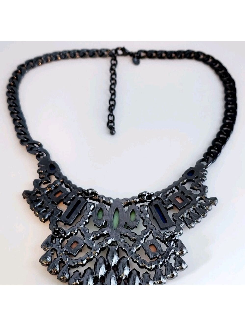 LORI GOLDSTEIN LOGO RUNWAY STATEMENT COLLAR NECKLACE PINK BLUE CRYSTAL GUNMETAL - Picture 14 of 14